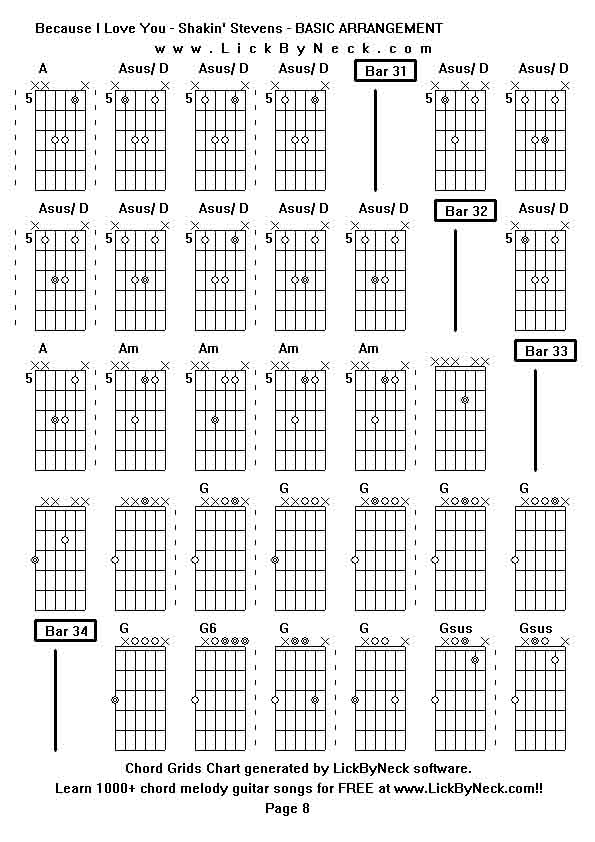 Chord Grids Chart of chord melody fingerstyle guitar song-Because I Love You - Shakin' Stevens - BASIC ARRANGEMENT,generated by LickByNeck software.